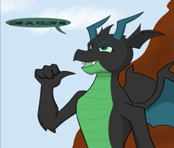Size: 963x816 | Tagged: safe, artist:chedx, queen chrysalis, changeling, changeling queen, dragon, cropped, disguise, disguised changeling, dragoness, dragonified, dragonlis, female, pointing at self, solo, species swap
