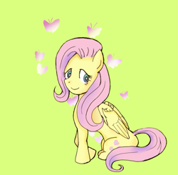 Size: 661x647 | Tagged: artist needed, safe, fluttershy, butterfly, pegasus, pony, pixiv, simple background, solo