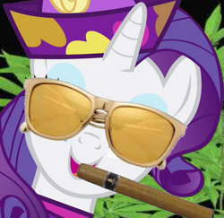 Size: 573x558 | Tagged: safe, rarity, pony, unicorn, cigar, female, mare, purple mane, solo, sunglasses, white coat