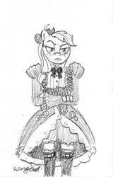 Size: 546x854 | Tagged: safe, artist:wingbeatpony, applejack, anthro, clothes, dress, grumpy, lolita fashion