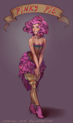 Size: 416x700 | Tagged: safe, artist:sparrow-chan, pinkie pie, clothes, corset, humanized, old banner, solo