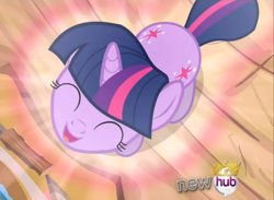 Size: 1028x751 | Tagged: safe, derpibooru import, twilight sparkle, magical mystery cure, from above, glow, happy, top down