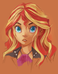 Size: 1887x2407 | Tagged: safe, artist:morsangelos, sunset shimmer, equestria girls, bust, colored pupils, humanized, portrait, solo