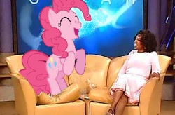 Size: 469x307 | Tagged: safe, pinkie pie, human, chair, irl, irl human, oprah winfrey, photo, ponies in real life, sofa