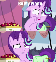 Size: 1256x1406 | Tagged: safe, edit, edited screencap, screencap, starlight glimmer, pony, rock solid friendship, discovery family logo, exploitable meme, meme, solo, starlight's confessions, waifu