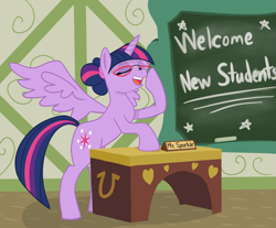 Size: 2703x2239 | Tagged: safe, artist:slipsketch, derpibooru import, twilight sparkle, twilight sparkle (alicorn), alicorn, pony, magical mystery cure, female, glasses, hilarious in hindsight, mare, teacher