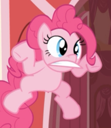 Size: 398x458 | Tagged: safe, screencap, pinkie pie, earth pony, pony, griffon the brush off, derp, great moments in animation, solo