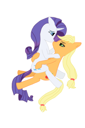 Size: 711x1072 | Tagged: safe, artist:xaidon, applejack, rarity, earth pony, pony, unicorn, female, lesbian, rarijack, shipping