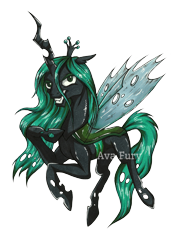 Size: 2480x3508 | Tagged: safe, artist:avafury, queen chrysalis, changeling, changeling queen, female, grin, hoof on chest, signature, simple background, smiling, solo, transparent background