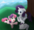 Size: 3206x2827 | Tagged: dead source, safe, artist:eddiedodoman, opalescence, rarity, sweetie belle, cat, pony, unicorn, cloud, cute, eyes closed, female, filly, mare, mountain, one eye closed, pixiv, solo, tree, wink