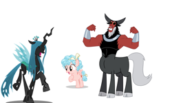 Size: 1000x600 | Tagged: safe, artist:fercho262, edit, cozy glow, lord tirek, queen chrysalis, centaur, changeling, changeling queen, pegasus, pony, eyes closed, female, filly, male, mare