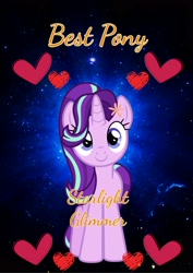 Size: 2480x3508 | Tagged: safe, artist:legionhooves, edit, starlight glimmer, pony, adorable face, best pony, cute, heart, looking at you, solo, space, tribute