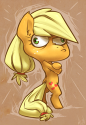 Size: 620x900 | Tagged: safe, artist:atryl, applejack, earth pony, pony, blonde mane, derp, female, mare, orange coat, solo