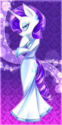 Size: 500x1000 | Tagged: safe, artist:centaur-mimi, rarity, pony, unicorn, bipedal, clothes, dress, earring, shiny, solo