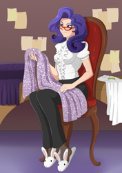 Size: 900x1273 | Tagged: safe, artist:apple-cake, rarity, clothes, glasses, humanized, slippers, solo