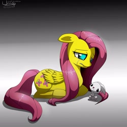 Size: 3333x3333 | Tagged: safe, artist:unnop64, angel bunny, fluttershy, pegasus, pony, crying, high res, sad