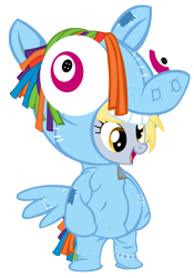 Size: 3501x5000 | Tagged: safe, artist:pixelkitties, derpy hooves, pony, absurd resolution, bipedal, clothes, costume, pony costume, rainbow dash suit, simple background, solo, transparent background, vector