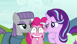 Size: 1920x1090 | Tagged: safe, screencap, maud pie, pinkie pie, starlight glimmer, pony, rock solid friendship