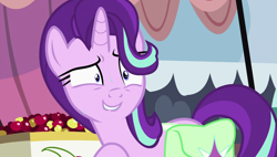 Size: 1920x1090 | Tagged: safe, screencap, starlight glimmer, pony, rock solid friendship, saddle bag, solo, sweat