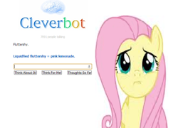 Size: 500x360 | Tagged: safe, fluttershy, cleverbot, lemonade, meme, text