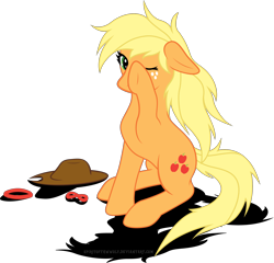 Size: 3008x2889 | Tagged: safe, artist:spiritofthwwolf, applejack, earth pony, pony, loose hair, morning ponies, simple background, sitting, solo, transparent background, vector