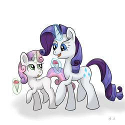 Size: 1024x1024 | Tagged: safe, artist:gorriegusta, rarity, sweetie belle, pony, unicorn, magic, snowcone