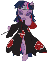 Size: 3437x4445 | Tagged: safe, artist:macethebarrowslord, derpibooru import, twilight sparkle, pony, unicorn, akatsuki, bipedal, deva path, ear piercing, earring, jewelry, looking at you, naruto, pain, pain (naruto), piercing, rinnegan, simple background, snake bites, solo, transparent background, underhoof