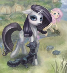 Size: 3407x3759 | Tagged: safe, artist:somepony77212, fluttershy, rarity, cat, pegasus, pony, unicorn, female, horn, mare