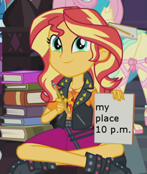 Size: 500x590 | Tagged: safe, derpibooru import, edit, edited screencap, screencap, fluttershy, rainbow dash, sunset shimmer, better together, equestria girls, the finals countdown, bronybait, cropped, cute, image macro, meme, shimmerbetes, solo focus