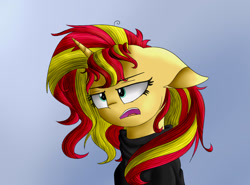 Size: 2011x1489 | Tagged: safe, artist:vanillaghosties, sunset shimmer, pony, unicorn, messy mane, solo