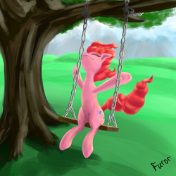 Size: 1200x1200 | Tagged: safe, artist:furor1, pinkie pie, earth pony, pony, female, mare, pink coat, pink mane, solo, swing