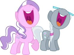 Size: 8731x6558 | Tagged: safe, artist:silentmatten, edit, editor:slayerbvc, diamond tiara, silver spoon, earth pony, pony, absurd resolution, female, filly, glasses, laughing, laughingmares.jpg, missing accessory, simple background, transparent background, vector, vector edit