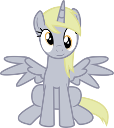 Size: 3078x3436 | Tagged: safe, artist:luckreza8, derpy hooves, alicorn, pony, .svg available, derpicorn, inkscape, meme, race swap, simple background, solo, thanks m.a. larson, transparent background, vector, xk-class end-of-the-world scenario