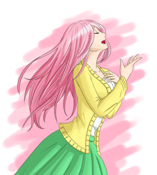 Size: 1172x1300 | Tagged: safe, artist:zantyarz, fluttershy, human, filli vanilli, clothes, humanized, light skin, skirt, solo