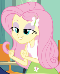 Size: 686x841 | Tagged: safe, screencap, fluttershy, equestria girls, equestria girls (movie), bedroom eyes, clothes, eyeshadow, flutterhigh, skirt, solo, tanktop