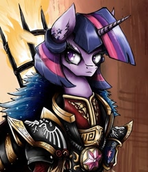 Size: 955x1107 | Tagged: safe, artist:europamaxima, derpibooru import, twilight sparkle, pony, adepta sororitas, aquila, armor, canoness, female, mare, power armor, powered exoskeleton, scar, solo, warhammer (game), warhammer 40k