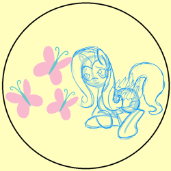 Size: 3000x3000 | Tagged: safe, artist:resonance, fluttershy, pegasus, pony, button, cutie mark, monochrome, sketch, solo