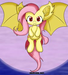 Size: 1275x1412 | Tagged: safe, artist:kildaver, fluttershy, chibi, flutterbat, flying, glare, moon, solo, species swap, spread wings