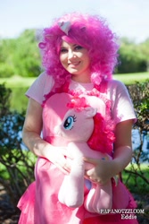 Size: 1366x2048 | Tagged: safe, pinkie pie, human, build-a-bear, cosplay, irl, irl human, photo, plushie, solo