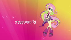 Size: 1280x720 | Tagged: safe, fluttershy, equestria girls, rainbow rocks, boots, clothes, high heels, rainbow, skirt, solo