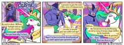 Size: 950x347 | Tagged: safe, artist:gx, artist:tofutiles, iron will, princess celestia, alicorn, pony, bovestrian revolution, comic, female, horsepower, male, mare, revolution, yelling