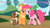 Size: 1050x590 | Tagged: safe, edit, edited screencap, screencap, applejack, gummy, pinkie pie, winona, earth pony, pony, may the best pet win, brain slug, caption, futurama, orange text, pink text