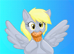 Size: 693x508 | Tagged: safe, artist:sonicrose, derpy hooves, pegasus, pony, cute, derpabetes, female, mare, muffin, nom, solo