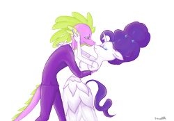 Size: 2143x1490 | Tagged: safe, artist:vautaryt, rarity, spike, anthro, clothes, dress, female, male, marriage, shipping, sparity, straight, wedding, wedding dress