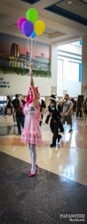 Size: 806x2048 | Tagged: safe, pinkie pie, human, balloon, clothes, cosplay, dress, irl, irl human, photo