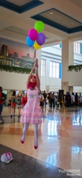 Size: 950x2048 | Tagged: safe, pinkie pie, human, balloon, clothes, cosplay, dress, irl, irl human, photo