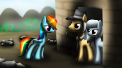 Size: 1024x576 | Tagged: safe, artist:lupiarts, derpibooru import, igneous rock pie, limestone pie, rainbow dash, pegasus, pony