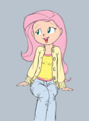 Size: 541x730 | Tagged: safe, artist:carnifex, fluttershy, human, cardigan, clothes, humanized, light skin, solo, sweater, sweatershy