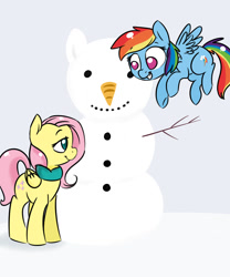 Size: 1024x1229 | Tagged: safe, artist:tokipeach, derpibooru import, fluttershy, rainbow dash, pegasus, pony, clothes, scarf, snow, snowman, snowmare, snowpony, winter