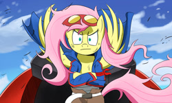 Size: 1280x768 | Tagged: safe, artist:paradigmpizza, fluttershy, pegasus, pony, badass, crossover, flutterbadass, simon, solo, tengen toppa gurren lagann